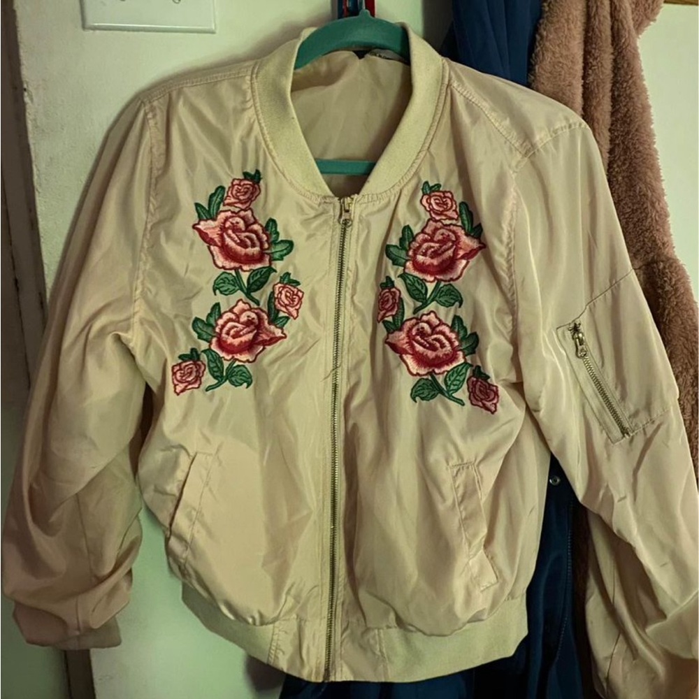 Embroidered Bomber Spring Jacket - Size Large